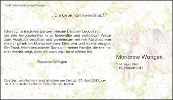 Todesanzeige von Marianne Wangen von Rheinische Post