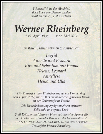 Todesanzeige von Werner Rheinberg von Rheinische Post