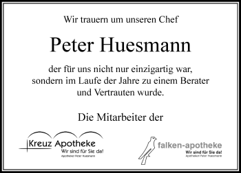 Todesanzeige von Peter Huesmann von Rheinische Post