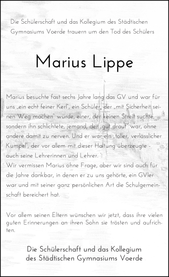 Todesanzeige von Marius Lippe von Rheinische Post
