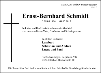 Todesanzeige von Ernst-Bernhard Schmidt von Rheinische Post