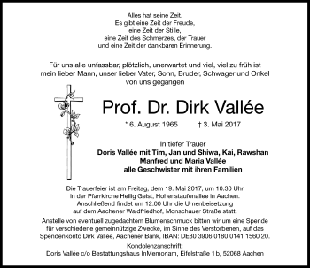 Todesanzeige von Dirk Vallee von Rheinische Post