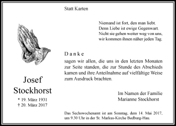 Todesanzeige von Josef Stockhorst von Rheinische Post