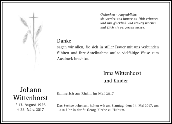 Todesanzeige von Johann Wittenhorst von Rheinische Post