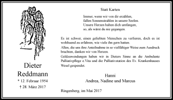 Todesanzeige von Dieter Reddmann von Rheinische Post