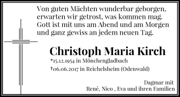 Todesanzeige von Christoph Maria Kirch von Rheinische Post