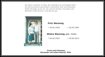 Todesanzeige von Fritz Wenning von Rheinische Post