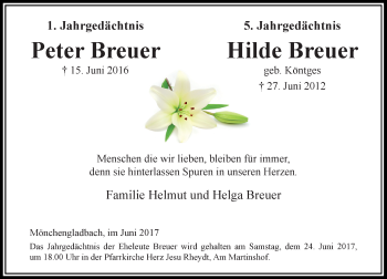 Todesanzeige von Peter und Hilde Breuer von Rheinische Post