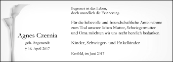 Todesanzeige von Agnes Czernia von Rheinische Post