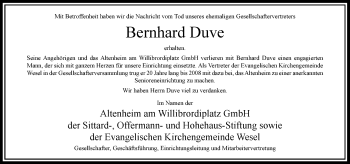 Todesanzeige von Bernhard Duve von Rheinische Post