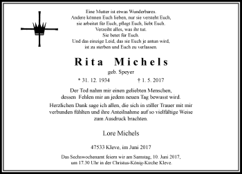 Todesanzeige von Rita Michels von Rheinische Post