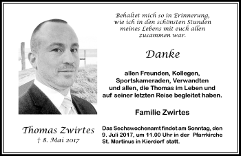 Todesanzeige von Thomas Zwirtes von Rheinische Post