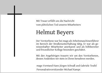 Todesanzeige von Helmut Beyers von Rheinische Post
