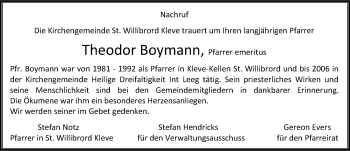 Todesanzeige von Theodor Boymann von Rheinische Post