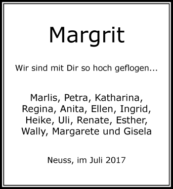 Todesanzeige von Margrit  von Rheinische Post