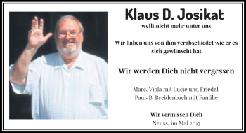 Todesanzeige von Klaus  Josikat von Rheinische Post