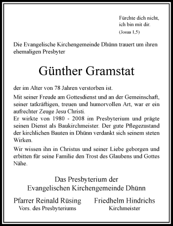 Todesanzeige von Günther Gramstat von Rheinische Post