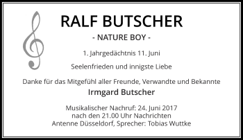 Todesanzeige von Ralf Butscher von Rheinische Post
