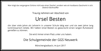 Todesanzeige von Ursel Besten von Rheinische Post