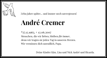 Todesanzeige von Andre Cremer von Rheinische Post