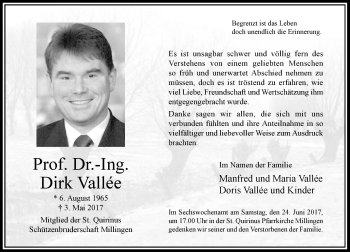 Todesanzeige von Dirk Vallee von Rheinische Post
