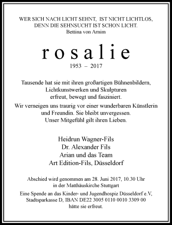 Todesanzeige von Rosalie  von Rheinische Post