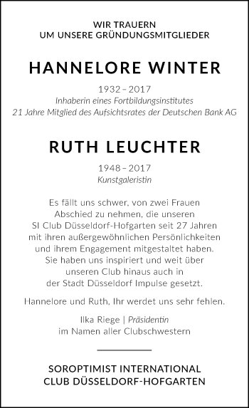 Todesanzeige von Hannelore Winter von Rheinische Post
