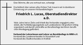 Todesanzeige von Friedrich L. Lucas von Rheinische Post