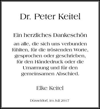 Todesanzeige von Peter Keitel von Rheinische Post