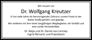 Todesanzeige von Wolfgang Kreutzer von Rheinische Post
