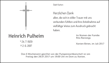 Todesanzeige von Heinrich Pulheim von Rheinische Post