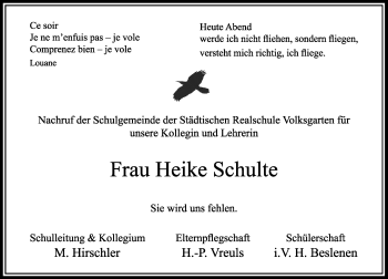 Todesanzeige von Heike Schulte von Rheinische Post