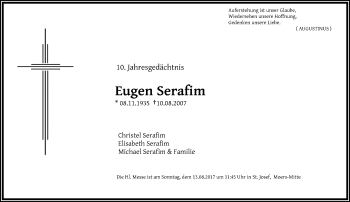 Todesanzeige von Eugen Serafim von Rheinische Post