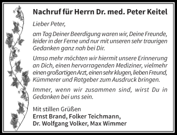 Todesanzeige von Peter Keitel von Rheinische Post
