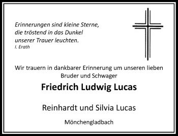 Todesanzeige von Friedrich Ludwig Lucas von Rheinische Post