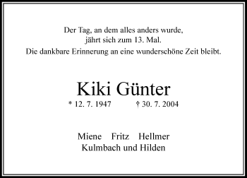 Todesanzeige von Kiki Günter von Rheinische Post