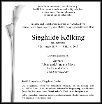 Todesanzeige von Sieghilde Kölking von Rheinische Post