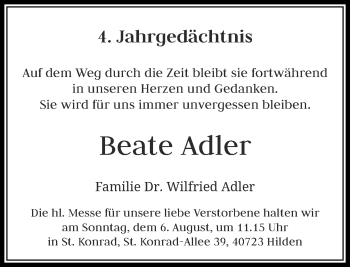 Todesanzeige von Beate Adler von Rheinische Post