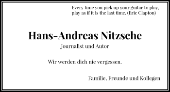Todesanzeige von Hans-Andreas Nitzsche von Rheinische Post