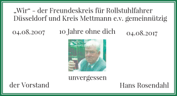 Todesanzeige von Hans Rosendahl von Rheinische Post