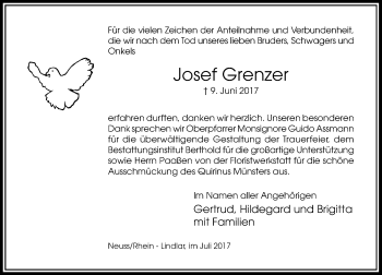 Todesanzeige von Josef Grenzer von Rheinische Post