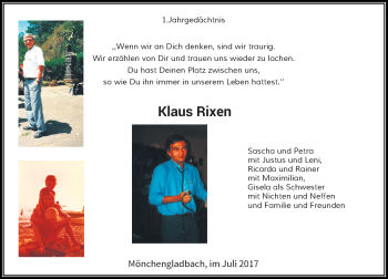 Todesanzeige von Klaus Rixen von Rheinische Post