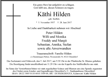 Todesanzeige von Käthi Hilden von Rheinische Post
