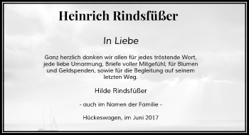 Todesanzeige von Heinrich Rindsfüßer von Rheinische Post