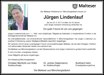 Todesanzeige von Jürgen Lindenlauf von Rheinische Post