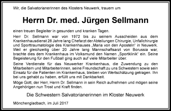 Todesanzeige von Jürgen Sellmann von Rheinische Post