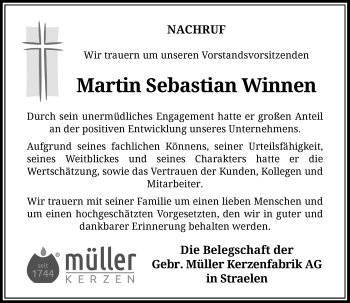 Todesanzeige von Martin Sebastian Winnen von Rheinische Post