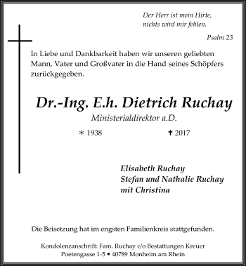Todesanzeige von Dietrich Ruchay von Rheinische Post