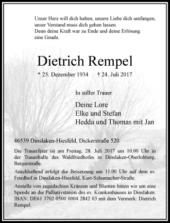Todesanzeige von Dietrich Rempel von Rheinische Post