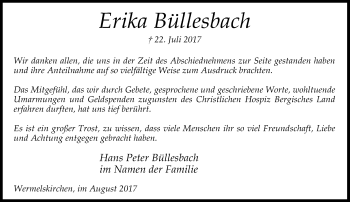 Todesanzeige von Erika Büllesbach von Rheinische Post